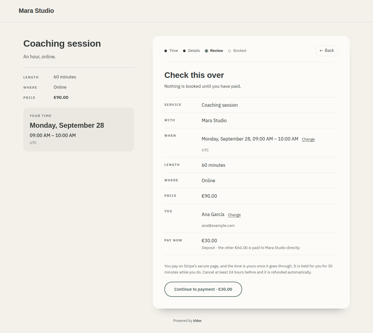 A client reviewing a paid booking